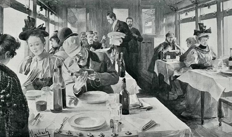 Ilustração do século 19 mostra jantar no Expresso Oriente - Getty Images - Getty Images