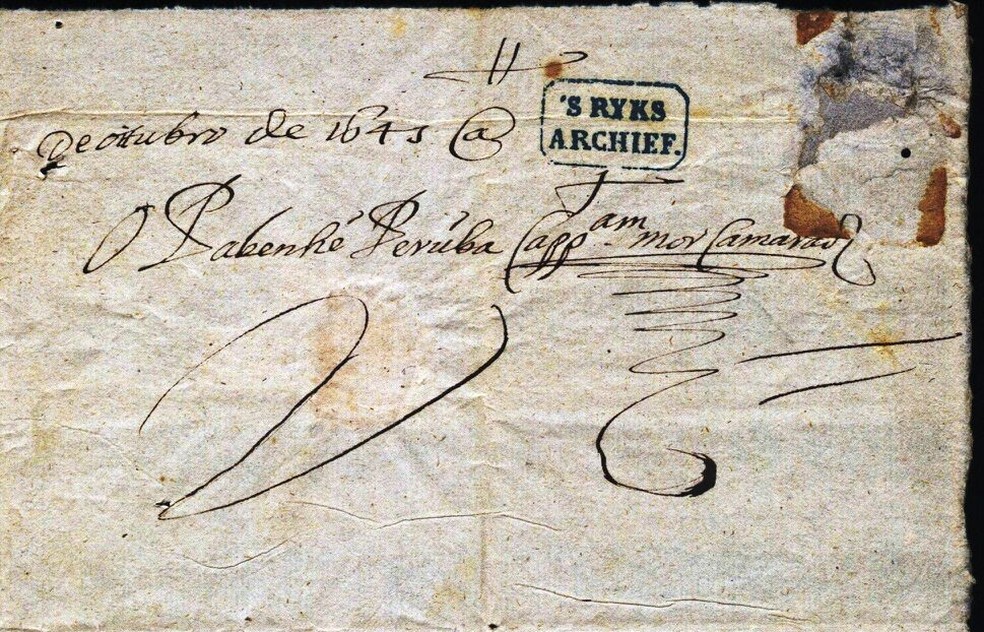 Assinatura de Felipe Camarão em carta enviada a Antônio Paraupaba em 4 de outubro de 1645, durante a Insurreição Pernambucana — Foto: Arquivo pessoal/Eduardo Navarro
