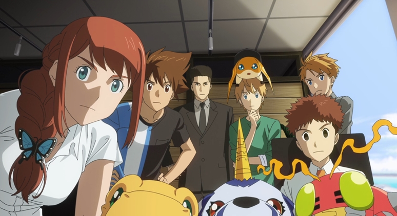 Os personagens principais em Digimon: Last Kizuna.